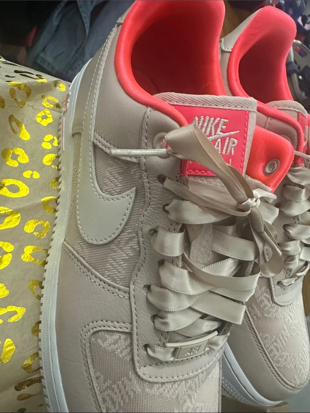 Nike Air Force 1 Low Pink Satin-Laced Sneakers with Coral Interior